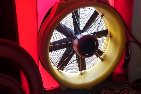Closeup of blower door fan